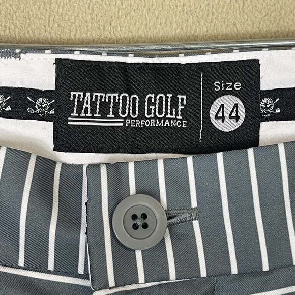 Tattoo Golf Shorts Adult 44 Gray Striped Golf Golfing Performance Logo Mens NWOT - Picture 8 of 14